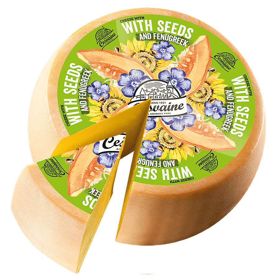 SEMI-HARD CHEESE WITH SEEDS and FENUGREEK (round)