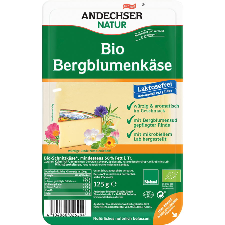 ANDECHSER BIO BERGBLUMENKÄSE CHEESE SLICES 50%